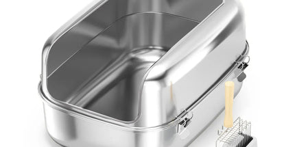 Cat Litter Box Open Design Stainless Steel Large Easy Clean Pet Toilet Tray
