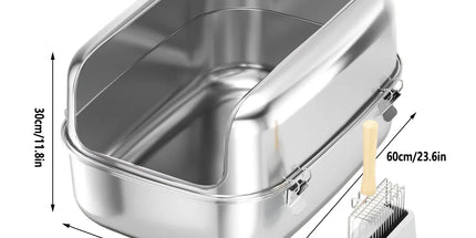 Cat Litter Box Open Design Stainless Steel Large Easy Clean Pet Toilet Tray