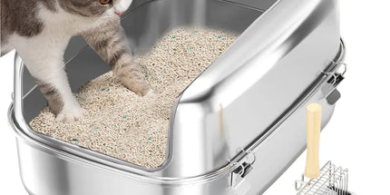 Cat Litter Box Open Design Stainless Steel Large Easy Clean Pet Toilet Tray