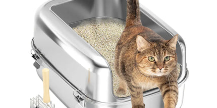 Cat Litter Box Open Design Stainless Steel Large Easy Clean Pet Toilet Tray