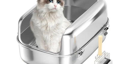 Cat Litter Box Open Design Stainless Steel Large Easy Clean Pet Toilet Tray