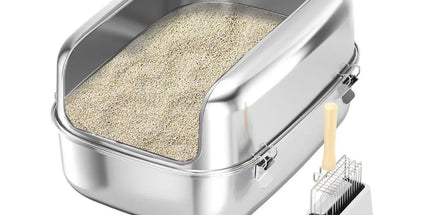 Cat Litter Box Open Design Stainless Steel Large Easy Clean Pet Toilet Tray