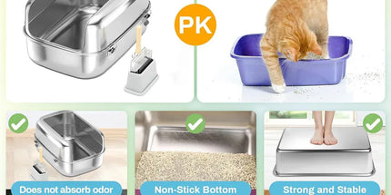 Cat Litter Box Open Design Stainless Steel Large Easy Clean Pet Toilet Tray
