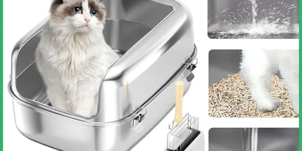 Cat Litter Box Open Design Stainless Steel Large Easy Clean Pet Toilet Tray
