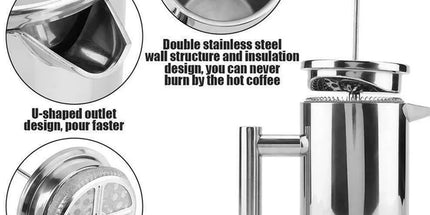 French Press Coffee Pot 600ml 304 Stainless Steel for Home Office Tea Coffee