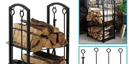 5-Piece Firewood Storage Rack and Fireplace Tool Set Tyack eCommerce Solutions