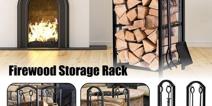 5-Piece Firewood Storage Rack and Fireplace Tool Set Tyack eCommerce Solutions