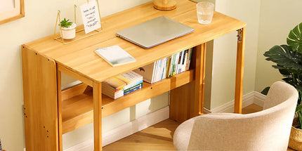 Foldable Student Desk Computer Table Space Saving Bamboo for Bedroom Study Use