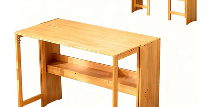 Foldable Student Desk Computer Table Space Saving Bamboo for Bedroom Study Use