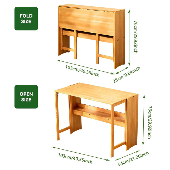Foldable Student Desk Computer Table Space Saving Bamboo for Bedroom Study Use