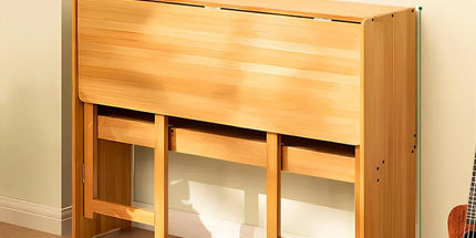 Foldable Student Desk Computer Table Space Saving Bamboo for Bedroom Study Use