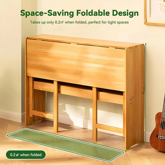 Foldable Student Desk Computer Table Space Saving Bamboo for Bedroom Study Use