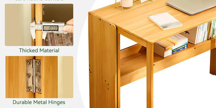 Foldable Student Desk Computer Table Space Saving Bamboo for Bedroom Study Use