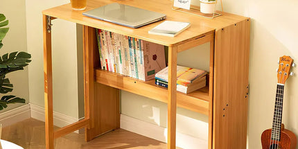 Foldable Student Desk Computer Table Space Saving Bamboo for Bedroom Study Use