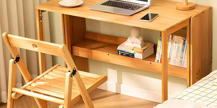 Foldable Student Desk Computer Table Space Saving Bamboo for Bedroom Study Use