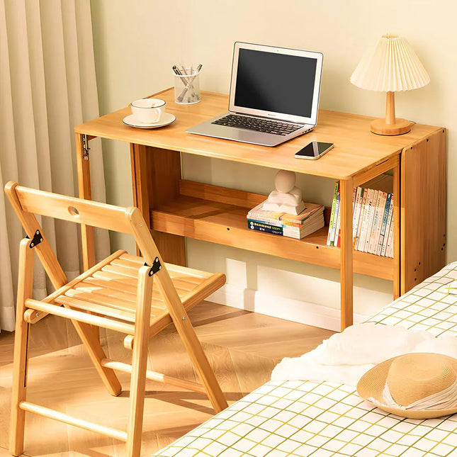 Foldable Student Desk Computer Table Space Saving Bamboo for Bedroom Study Use