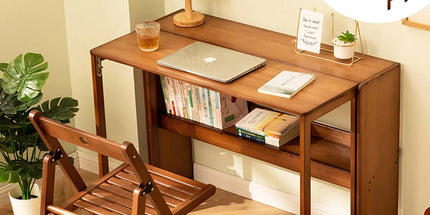 Bamboo Folding Student Desk Study Table Space Saving Storage