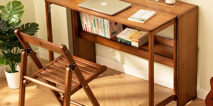 Bamboo Folding Student Desk Study Table Space Saving Storage