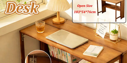 Bamboo Folding Student Desk Study Table Space Saving Storage