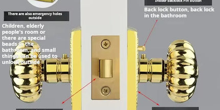 Pumpkin Door Lock Brass Invisible Bedroom Door Lock Indoor Privacy Security Lock