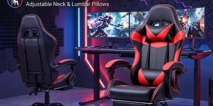 Black and Red Gaming Chair with Footrest and Lumbar Support Tyack eCommerce Solutions