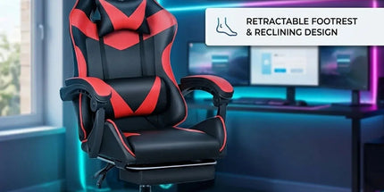 Black and Red Gaming Chair with Footrest and Lumbar Support Tyack eCommerce Solutions