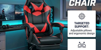 Black and Red Gaming Chair with Footrest and Lumbar Support Tyack eCommerce Solutions