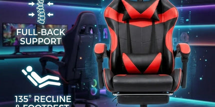 Black and Red Gaming Chair with Footrest and Lumbar Support Tyack eCommerce Solutions