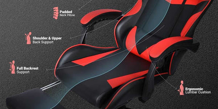 Black and Red Gaming Chair with Footrest and Lumbar Support Tyack eCommerce Solutions