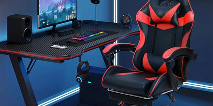Black and Red Gaming Chair with Footrest and Lumbar Support Tyack eCommerce Solutions