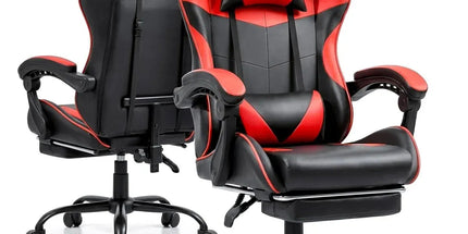 Black and Red Gaming Chair with Footrest and Lumbar Support Tyack eCommerce Solutions
