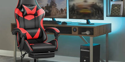 Black and Red Gaming Chair with Footrest and Lumbar Support Tyack eCommerce Solutions