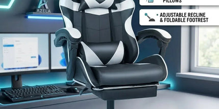 Black and White Gaming Chair with Footrest and Lumbar Support Tyack eCommerce Solutions