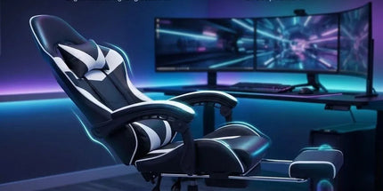 Black and White Gaming Chair with Footrest and Lumbar Support Tyack eCommerce Solutions