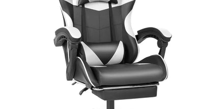 Black and White Gaming Chair with Footrest and Lumbar Support Tyack eCommerce Solutions