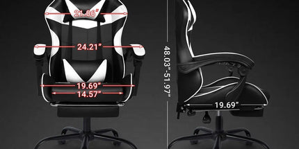 Black and White Gaming Chair with Footrest and Lumbar Support Tyack eCommerce Solutions