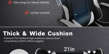 Black and White Gaming Chair with Footrest and Lumbar Support Tyack eCommerce Solutions
