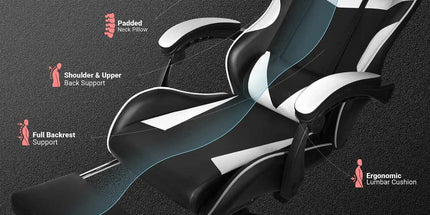 Black and White Gaming Chair with Footrest and Lumbar Support Tyack eCommerce Solutions