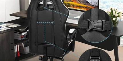 Black and White Gaming Chair with Footrest and Lumbar Support Tyack eCommerce Solutions