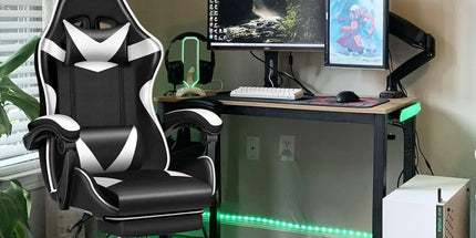 Black and White Gaming Chair with Footrest and Lumbar Support Tyack eCommerce Solutions