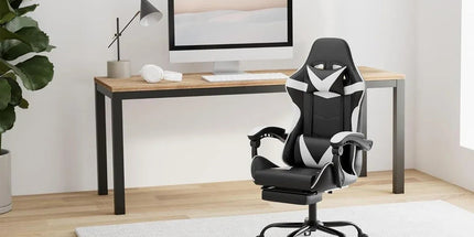 Black and White Gaming Chair with Footrest and Lumbar Support Tyack eCommerce Solutions