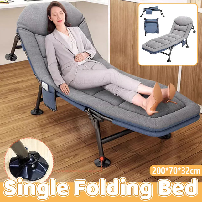 Folding Bed Single Model Dark Grey For Office Nap Camping Travel Midday Rest Use