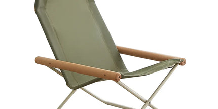 Folding Camping Chair with Solid Wood Armrests Carbon Steel Frame - Green