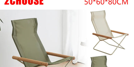 Folding Camping Chair with Solid Wood Armrests Carbon Steel Frame - Green
