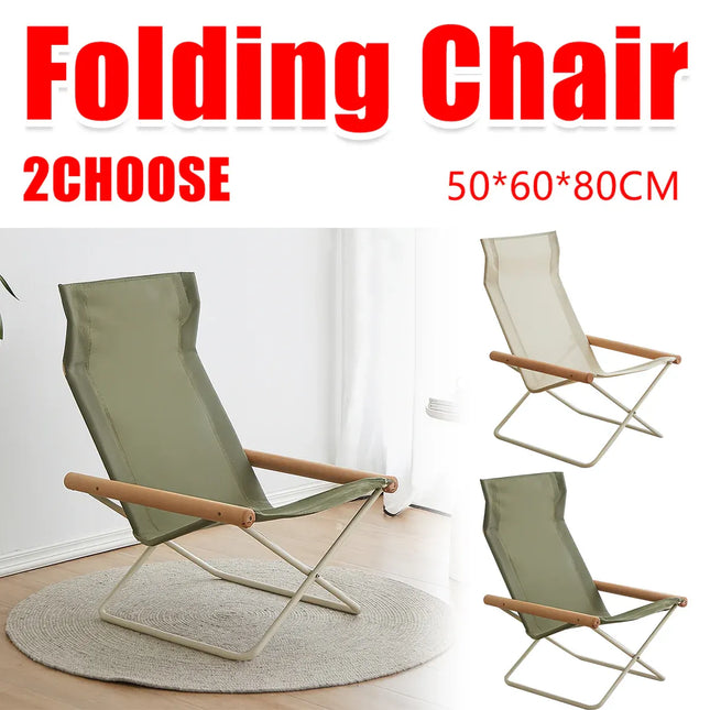 Folding Camping Chair with Solid Wood Armrests Carbon Steel Frame - Green