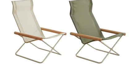 Folding Camping Chair with Solid Wood Armrests Carbon Steel Frame - Green