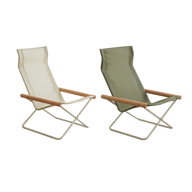 Folding Camping Chair with Solid Wood Armrests Carbon Steel Frame - Green