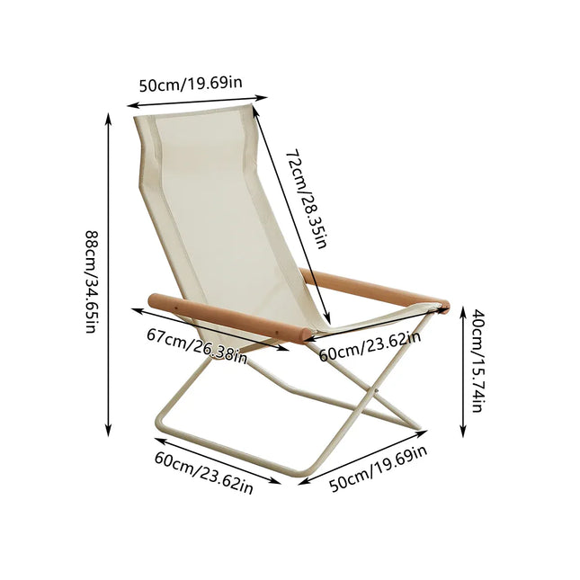 Folding Camping Chair with Solid Wood Armrests Carbon Steel Frame - Green