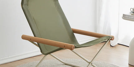 Folding Camping Chair with Solid Wood Armrests Carbon Steel Frame - Green