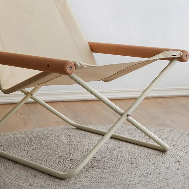 Folding Camping Chair with Solid Wood Armrests Carbon Steel Frame - Green